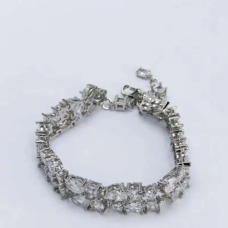 New hot selling Mesmera mixed cut white double row crystal bracelet with high-end feel, engagement surprise accessory gift