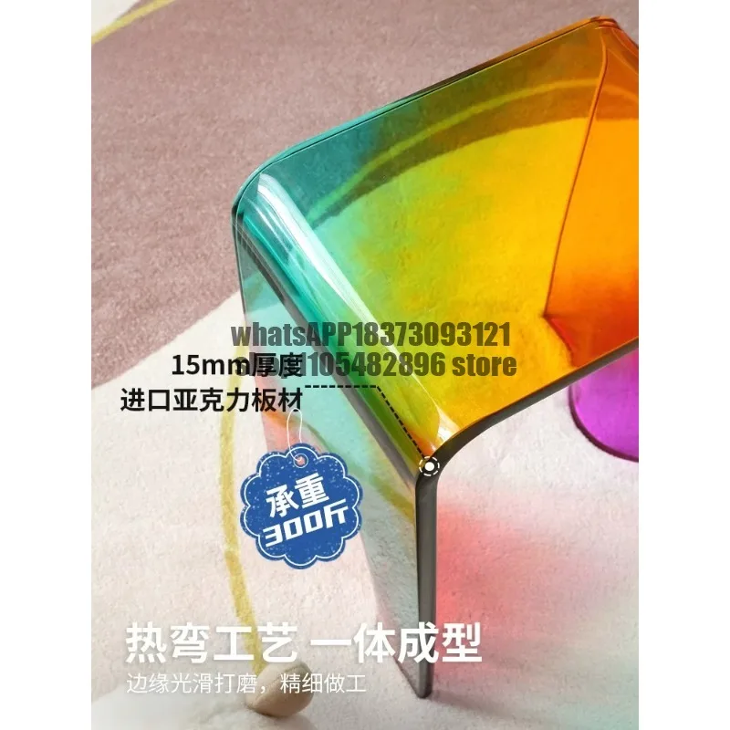 Small stool acrylic transparent Rubik's cube rainbow household shoe change low stool living room coffee table chair makeup stool view 3