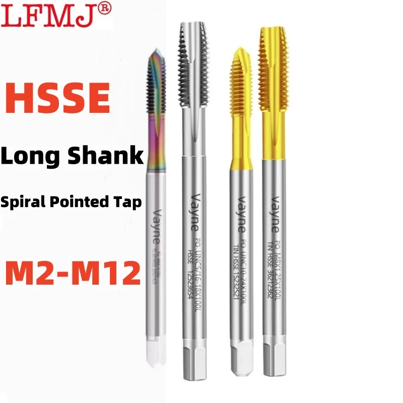 1PCS HSSE Long Shank 80MM 100MM 150MM Metric Spiral Pointed Tap M2M2.5M3M3.5M4M5M6M8M10M12 Fine Machine Thread Taps