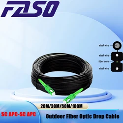 Cable de bajada para exteriores SC APC SM de 100M, Cable de conexión de fibra óptica con Cable de acero, chaqueta LSZH negra de 0,5/0,4mm