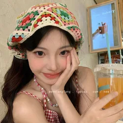 Dopamine Color Knitted Hollow Shawl Women's Toe Cap Pastoral Style Hot Girl Summer Seaside Photograph Hair Band