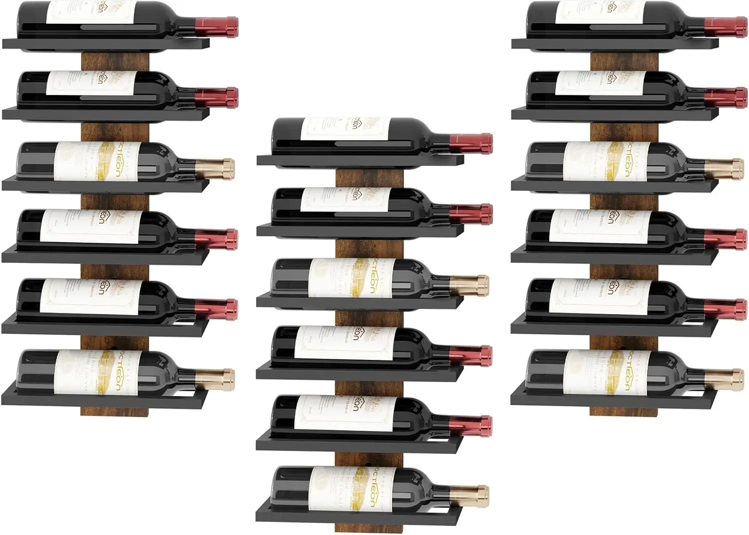 

6-Bottle Wall Mount Wine Rack, Rustic Brown Wood & Metal, Space-Saving Storage for Kitchen Living Room Bar