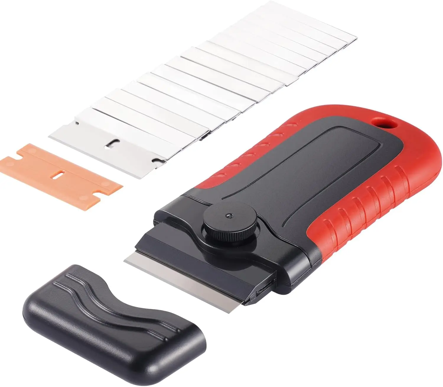 

Razor Blade Scraper Tool with 15pcs Extra Blades, Floor Scraper with Security Cap for Cleaning Labels, Stickers, Decals