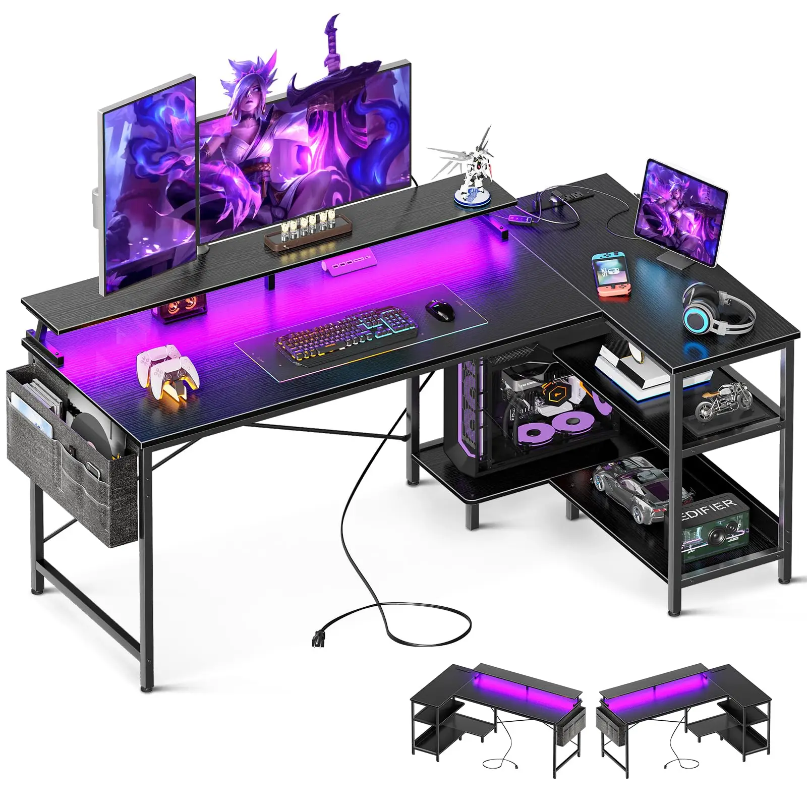 Computer Desk with Monitor Shelf and Storage Shelves, Study Table with CPU Stand & Reversible Shelves-Amazon customization