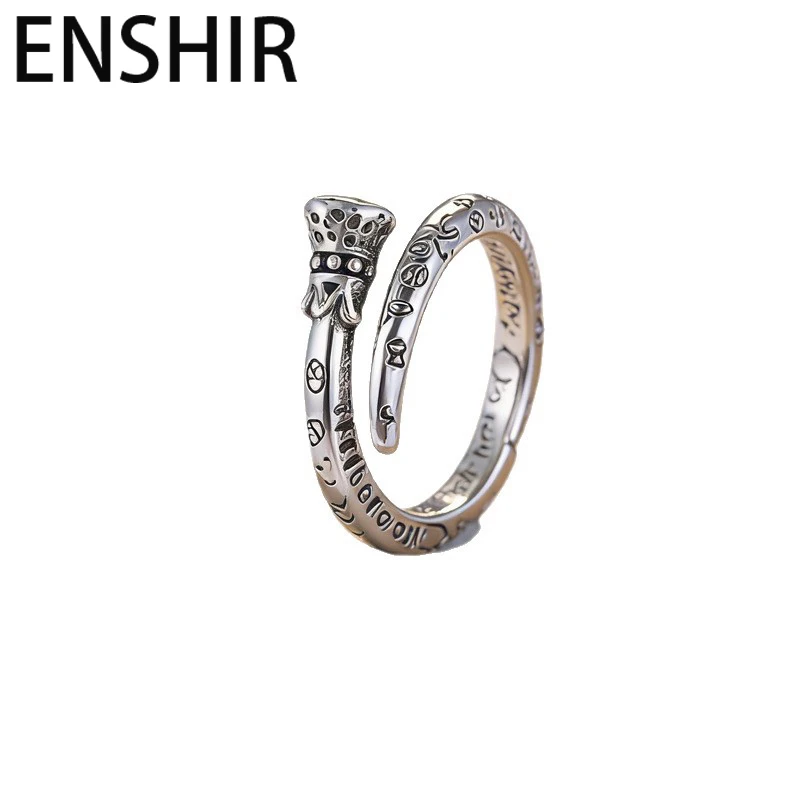 ENSHIR Crown Wand Green Purple Stone Open Ring For Women Men Niche Design Personality Fashion Jewelry Gifts Wholesale