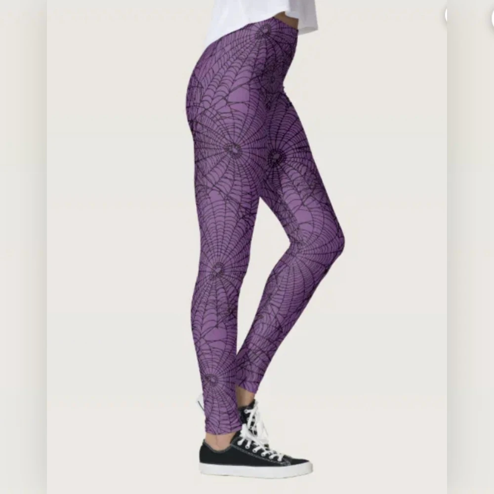 Halloween spider web print elastic waist tight-fitting hip lift casual leggings Festive atmosphere feel holiday gifts