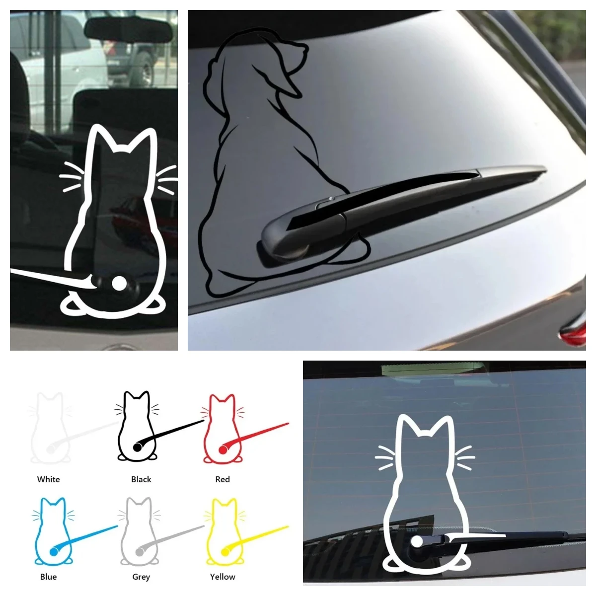 Funny Moving Tail Cat Car Sticker Window Wiper Decals Rear Windshield Sticker Reflective Car Animal Sticker Notebook Decoration