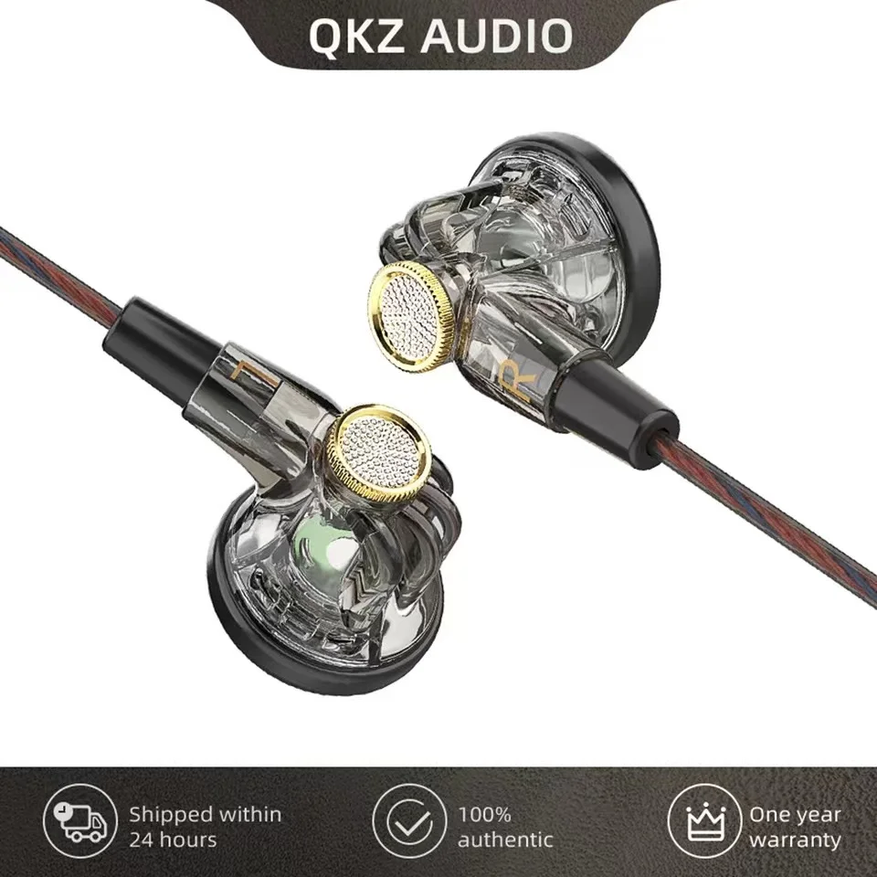 Original QKZ MDR Flat-Head Headphones 16MM Large Moving Coil HIFI Bass Music Wired Earphones L-Bending 3.5MM AUX Fancier Headset