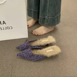 AJGS High Heel Plush Slides Woman Fashion Elegant Pointed Toe Lamb Hair Slippers Ladies Luxury Plush Evening Party Pump Shoes