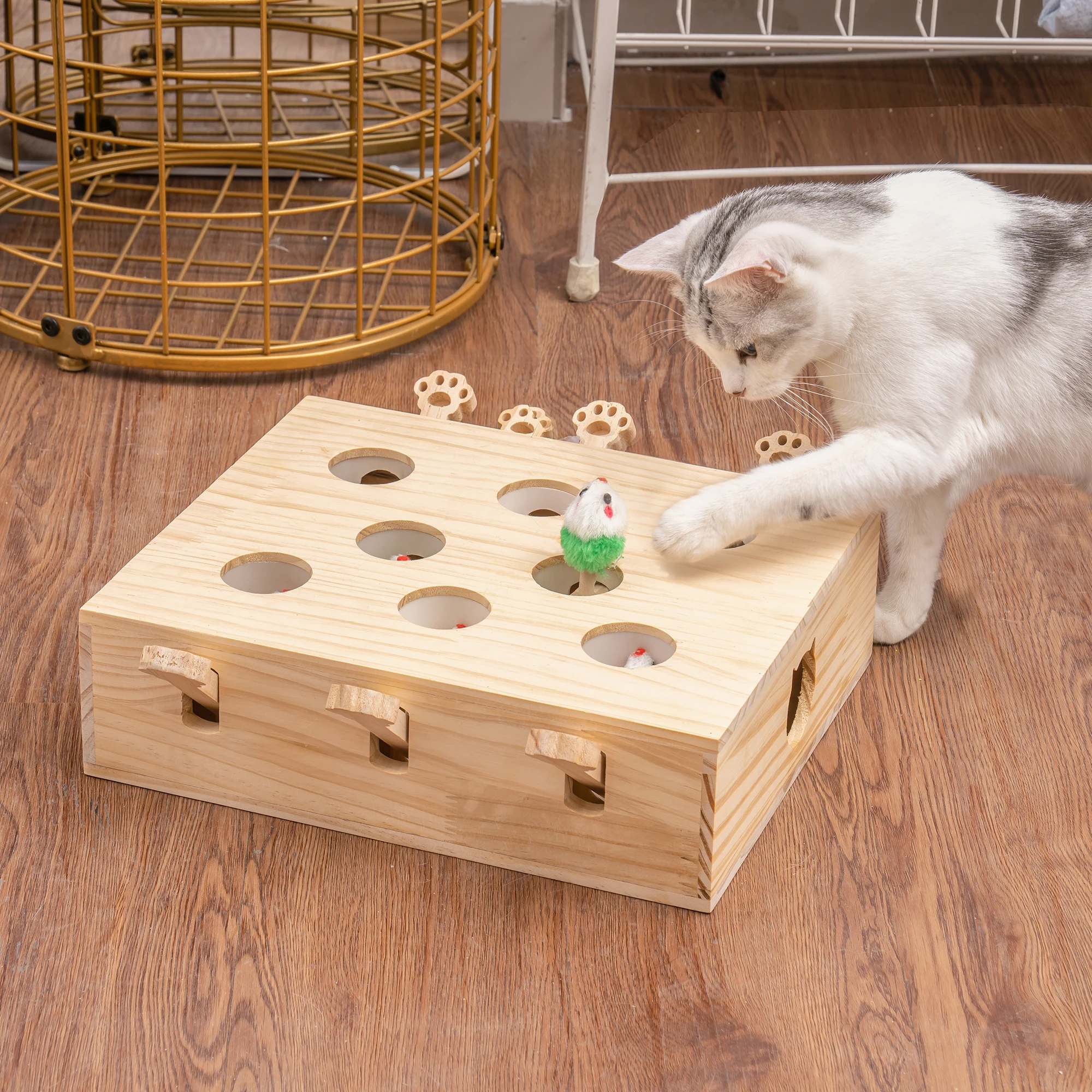 Imagem -04 - Brinquedos de Madeira Maciça para Gatos Obter o Seu Gato em Forma com Interativo Whack-a-moat Perfeito para Exercício e Diversão