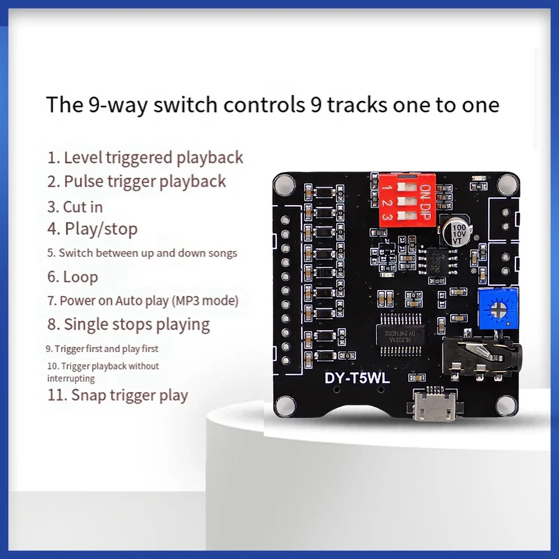 5W Power Voice MP3 Playback Control Module One-To-One Triggering TF Memory Card U Disk Custom Audio T5wl