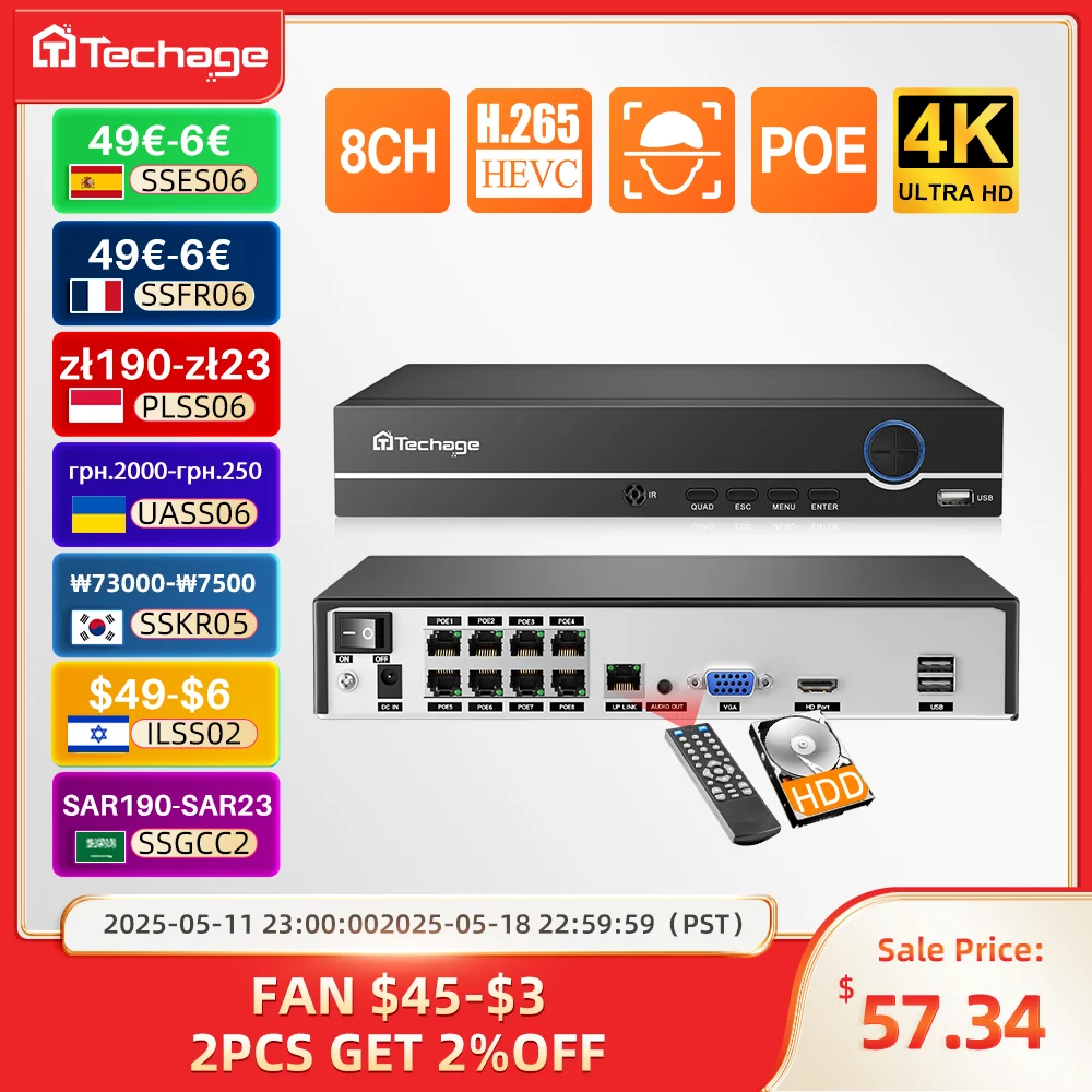 

H.265 8CH 4K 8MP 5MP 4MP 1080P POE NVR Network Video Security Surveillance Recorder Up to 16CH for CCTV System POE IP Camera