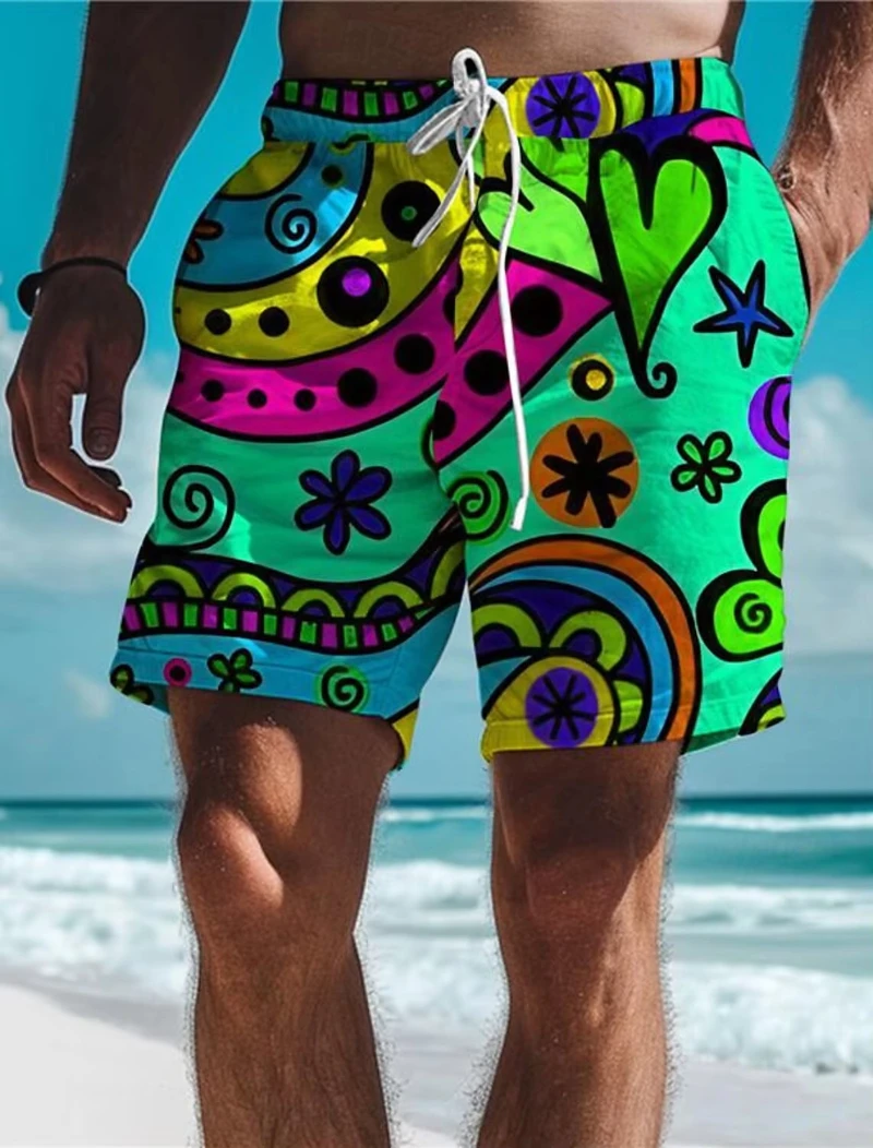 New 3D Printed Graffiti Graphic Men's Board Shorts Fashion Casual Swim Trunks Quick Drying Hawaiian Style Holiday Shorts Trunks
