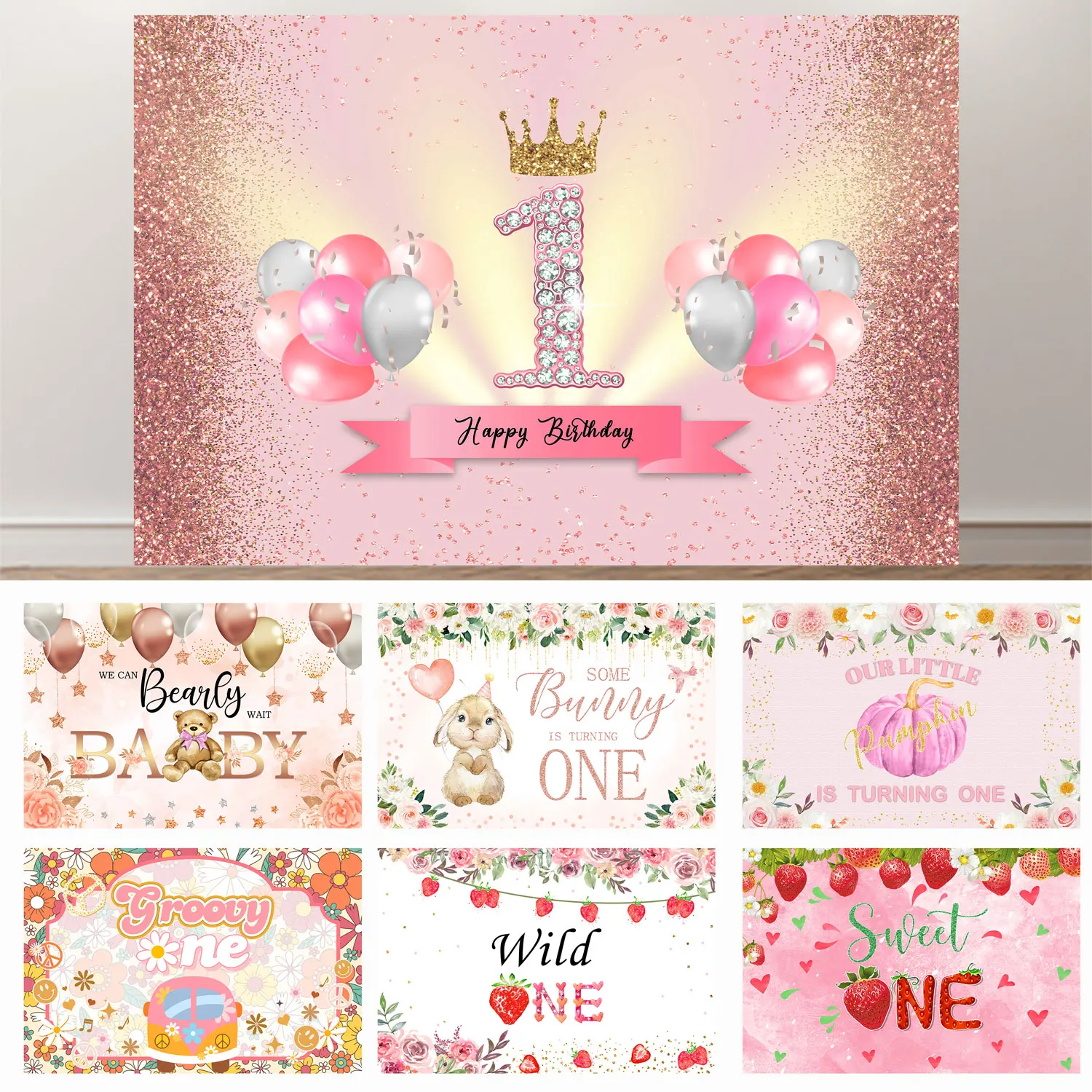 NeoBack Girl's Birthday Decoration Photography Background Pink Color Cute Baby Girl's First Birthday Portrait  Backdrop Studio