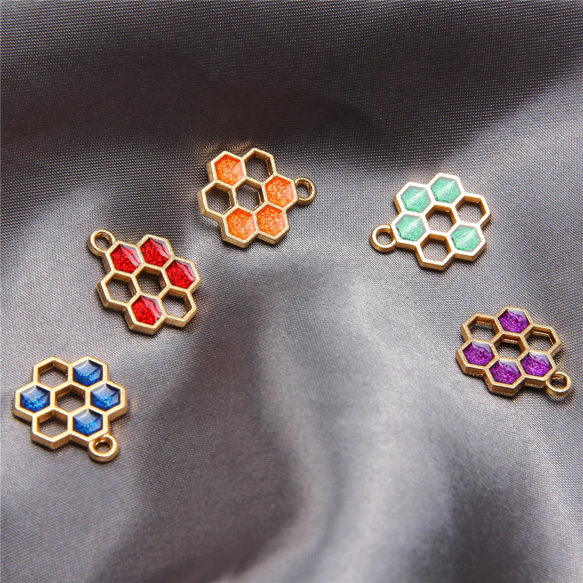 6pcs Enamel Honeycomb Charm for Jewelry Making Honey Bee Earring Pendant Necklace Bracelet Accessories Diy Craft Supplies Metal