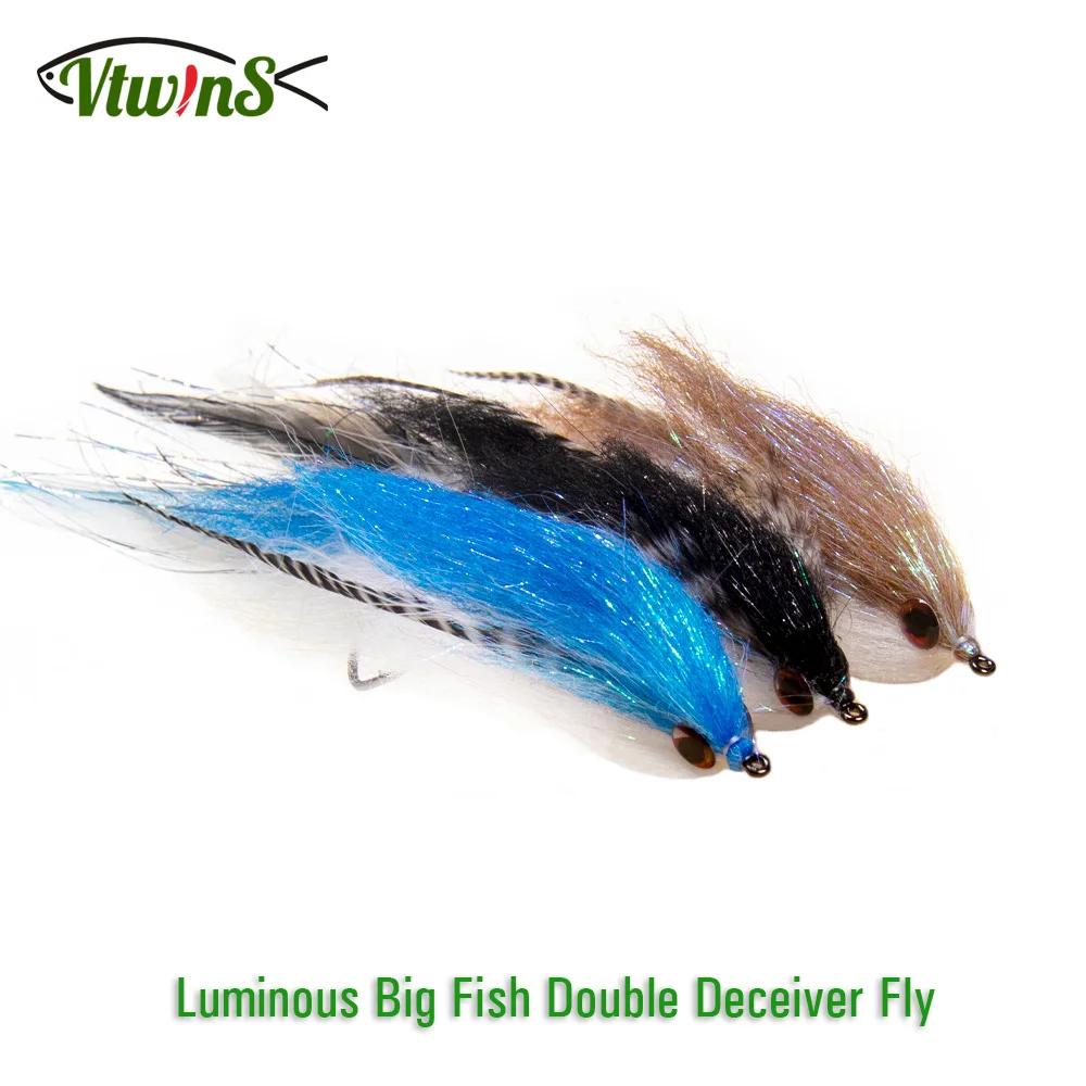 

Vtwins Saltwater Fishing Double Deceiver Fly Articulated Streamers Flies Trout Flies Fly Fishing Lure Muskie Pike Bait #2/0 3/0