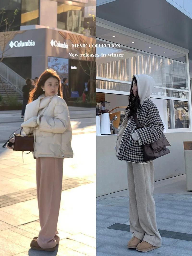 

Double-Sided Wear White Du down Heart Patterned Plaid Jaet Gloves Scarf Set Sweet Sle Japanese Iuence Thiened Cotton