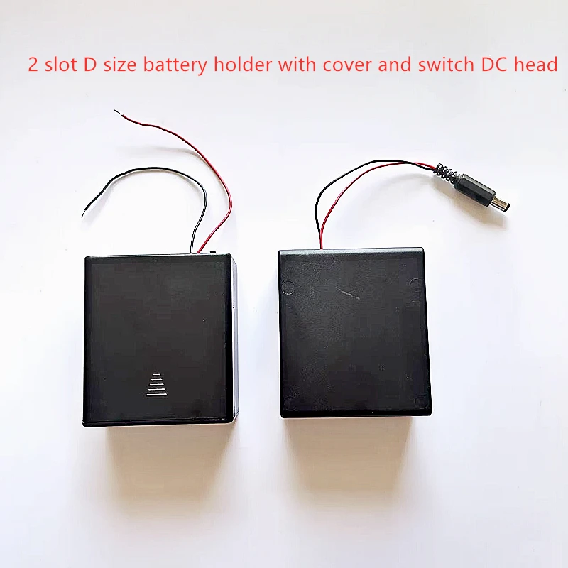 2 Slot D size 3V Battery Holder With Cover And Switch DC Power Head Battery Box Rechargeable Battery Case