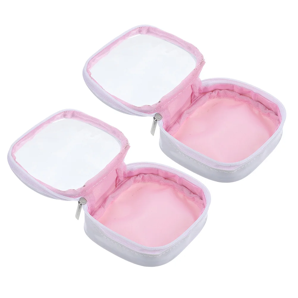 

2pcs Transparent Lid Zipper Toiletry Bag Large Capacity Small Travel Pouch Clear Bags for DIY Lenses Storage Pu Makeup