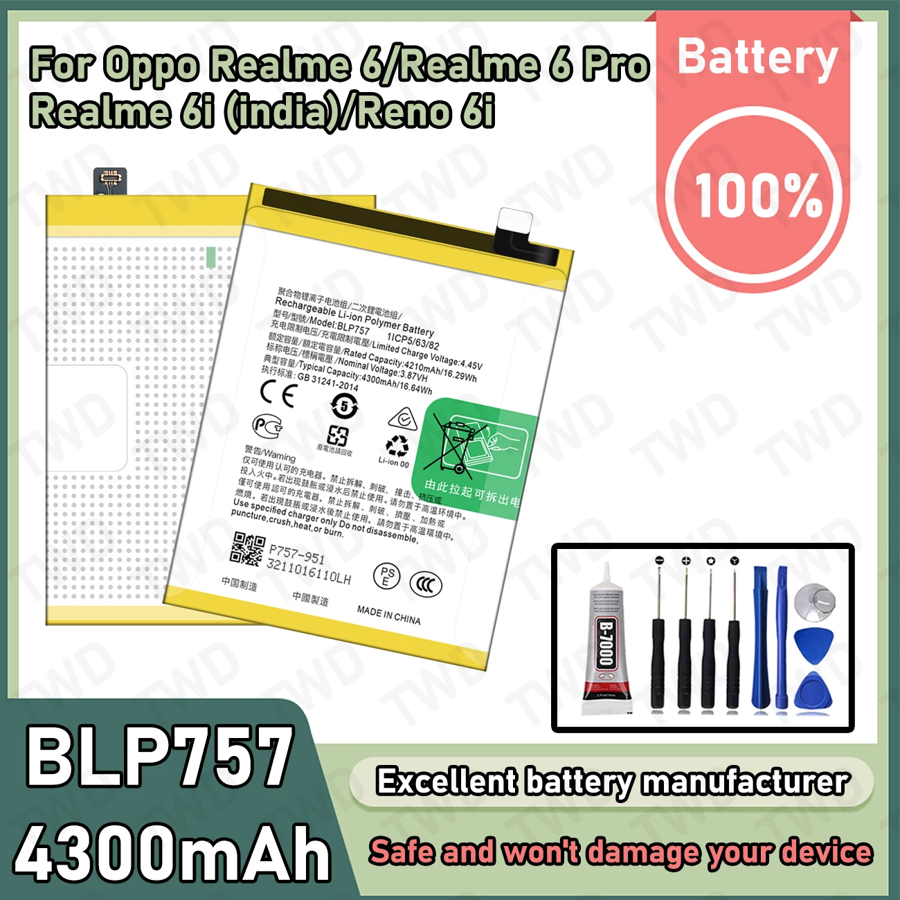 

BLP757 Large capacity Battery For OPPO Realme 6/Realme 6 Pro/Reno 6i Batteries New High Quanlity+Free Tools