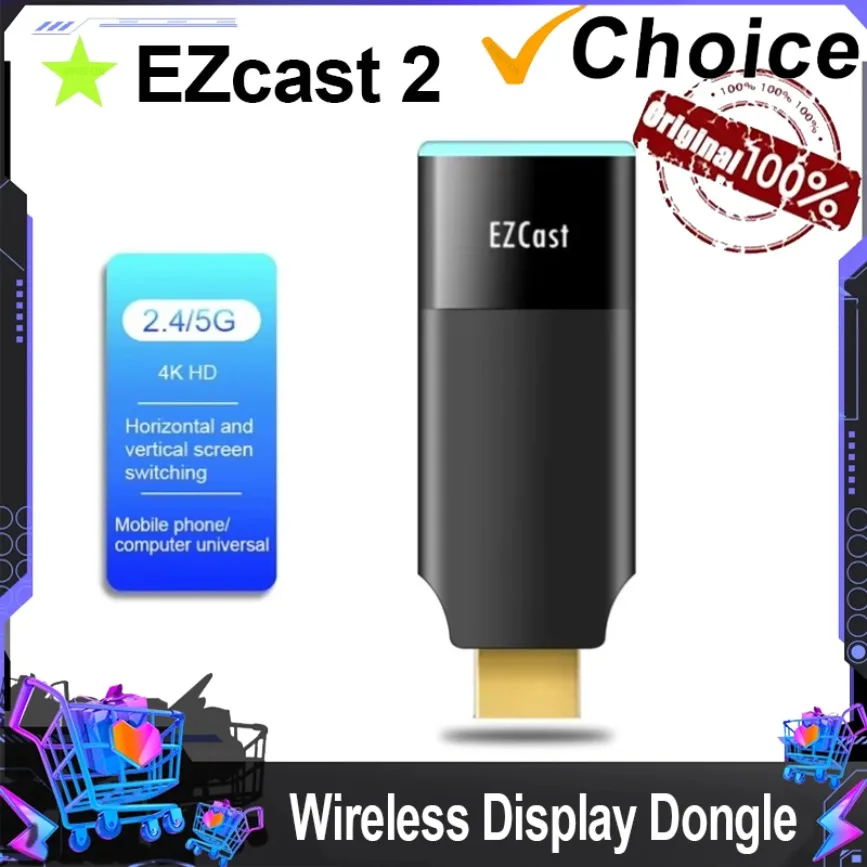 

Ezcast 5G Wireless WIFI Adapter TV Stick Display Dongle Screen Mirror DLNA Video Converter foriPhone 14 13 Android Phone To TV