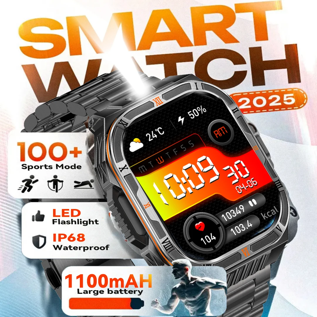 

Men's Smart Watch with 1100mAh Battery 2.01 Inch AMOLED Screen Compass 1ATM Waterproof Bluetooth Call Sports Watch