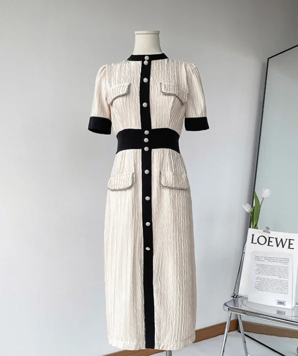 

new women's fashion round neck split dress long dress fashion