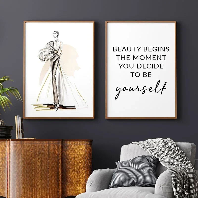 Wall Art Canvas Painting Perfume Lip Book Flower Girl Black White Fashion Poster Living Room Decoration Salon Wall Pictures Club