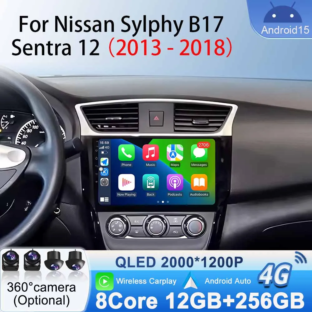

For Nissan Sylphy B17 Sentra 12 2013 2014 2015 -2018 Car Radio Multimedia Video Player Stereo Wireless Carplay Android Auto WiFi