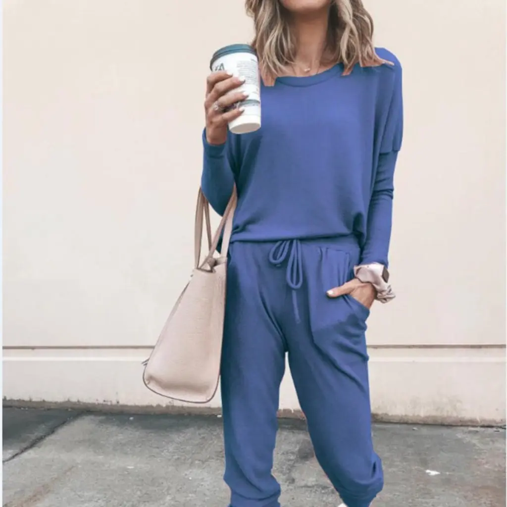 

Women's Fashion round Neck Solid Color T-shirt And Casual Trousers Set Popular Bottoming Shirt Outfit for And