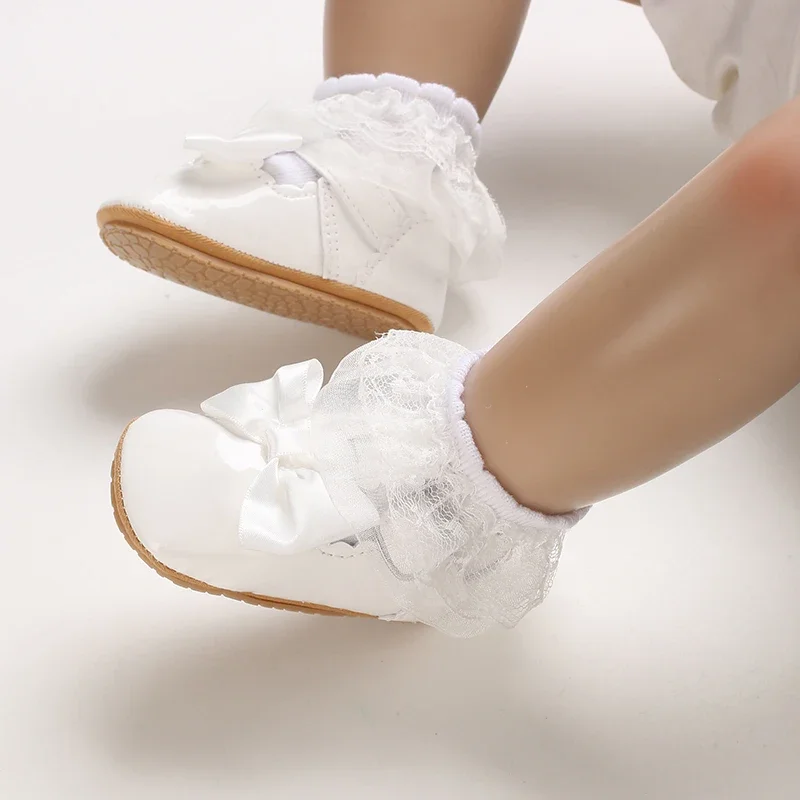 Süße weiße Spitze Baby Mädchen Prinzessin Schuhe Baby Mokassins Moccs Schuhe Schleife Fransen Gummisohlen rutschfeste Schuhe Krippenschuhe – Detail 31