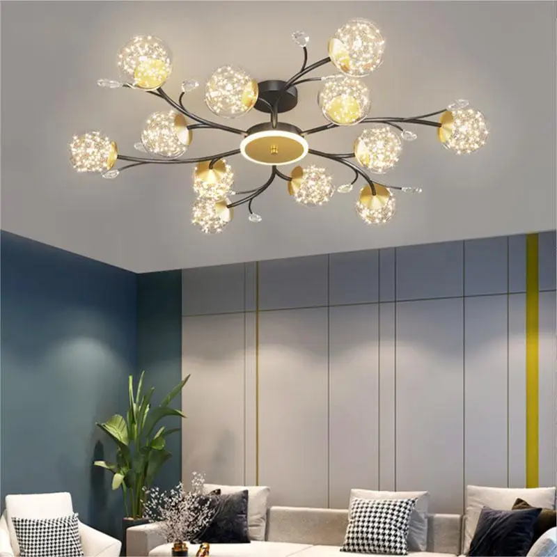 

Modern Bedroom LED Ceiling Light Living Room Branch Lighting Pendant Light Hotel Decorative Glass Ball Ceiling Pendant Lamps