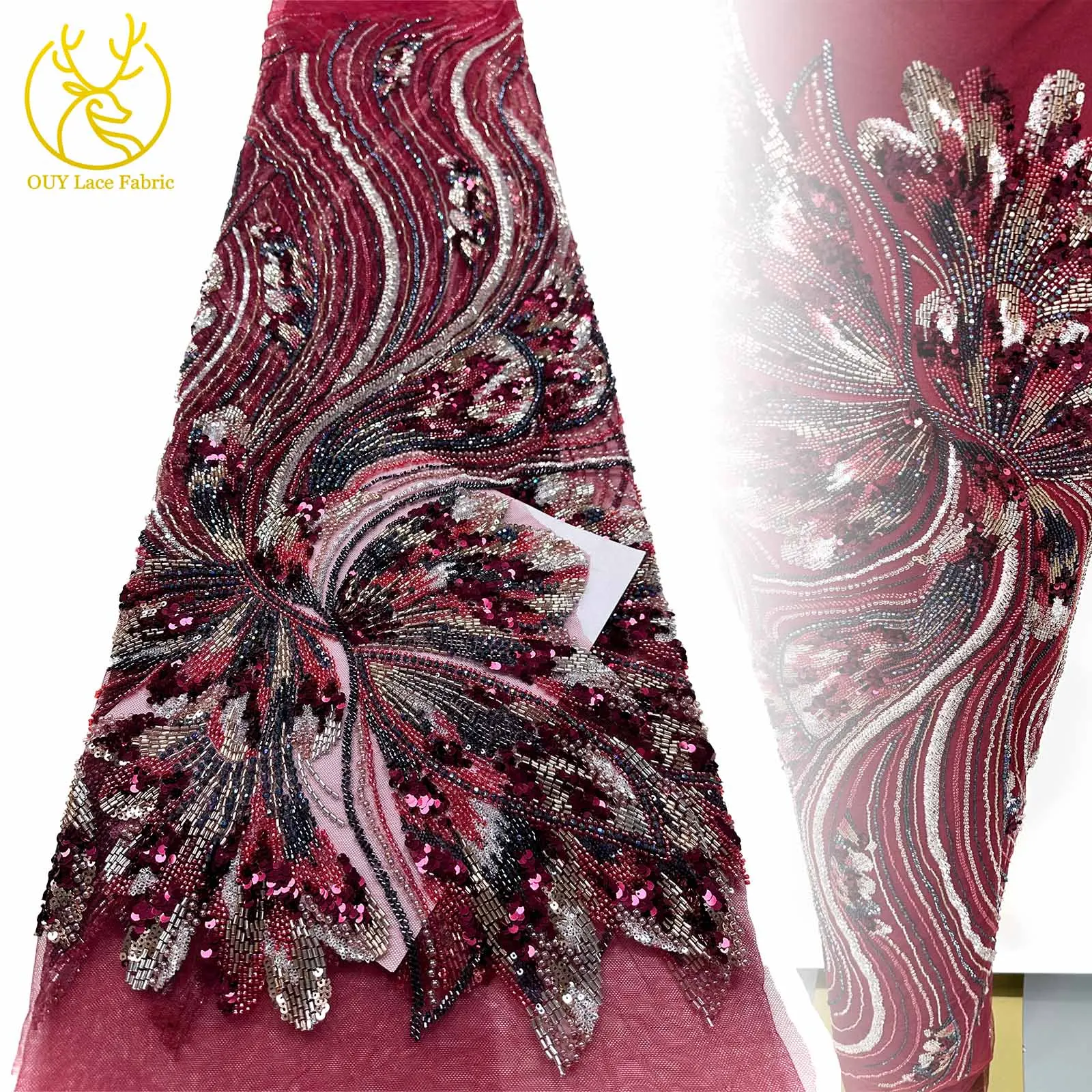 

Delicate African Colourful Heavy Beads Tulle Lace Fabric 2025 French Turkish Sequin Lace Fabric For Women's Wedding Dresses