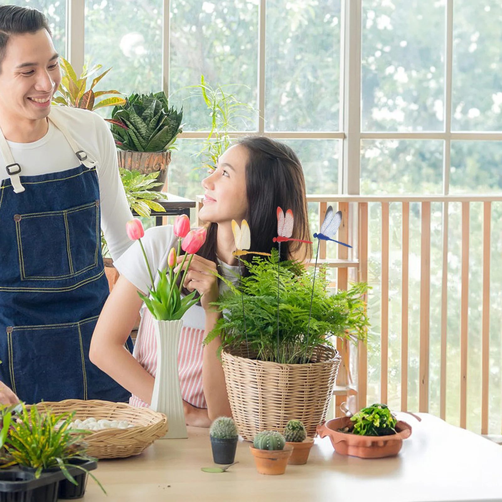 

20Pcs Simulation Dragonfly Garden Decor Realistic Sturdy Iron Wire PVC Lifelike Fluttering Breeze Outdoor Yard Decoration