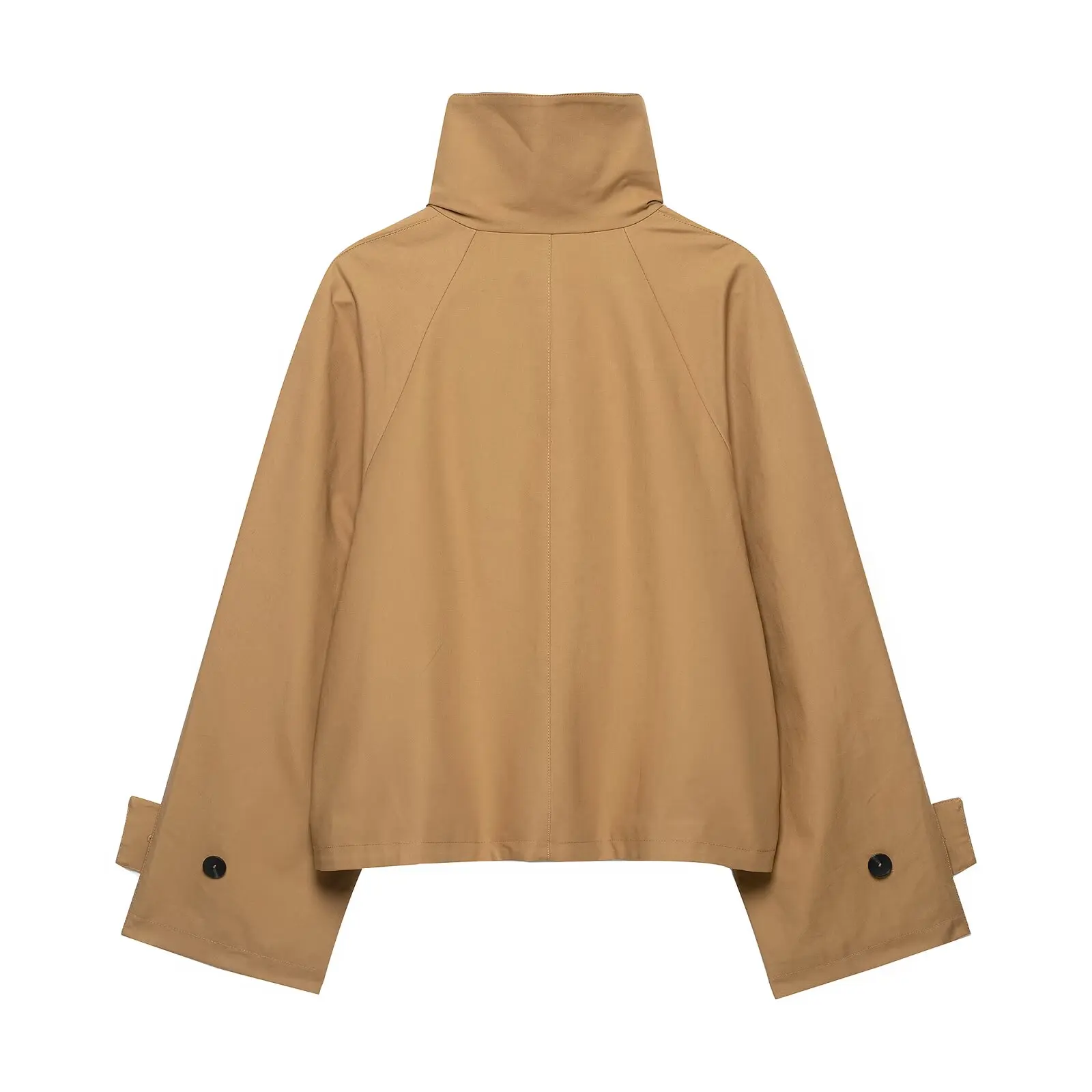 Autumn New Women Collection Long Sleeve Stand Collar Solid Khaki Strap Decor Short Trench Coat
