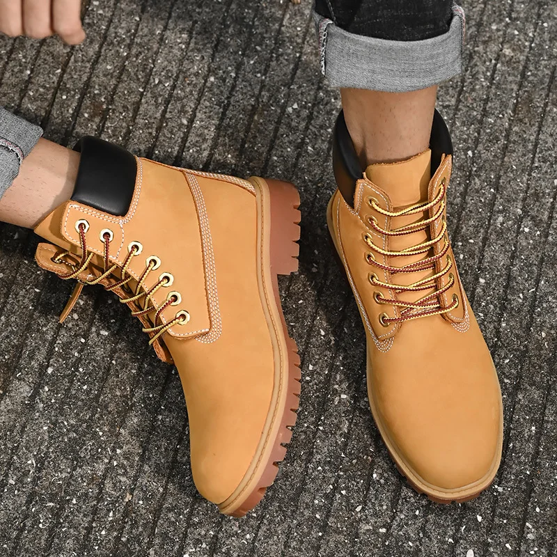 Men Boots Women High Top Boots High Quality Men Leather Shoes Fashion Outdoor Couple Sneakers Men Lace Up Non-Slip Ankle Boots