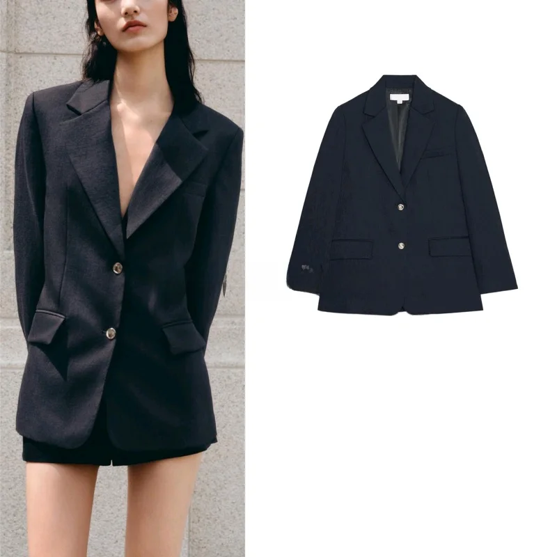 Nuovo Autunno Donna Pendolari Sle Lungo Sve Gamba Dritta Button up oulder Pad Suit Jaet Casual Faion Fibra di Poliestere