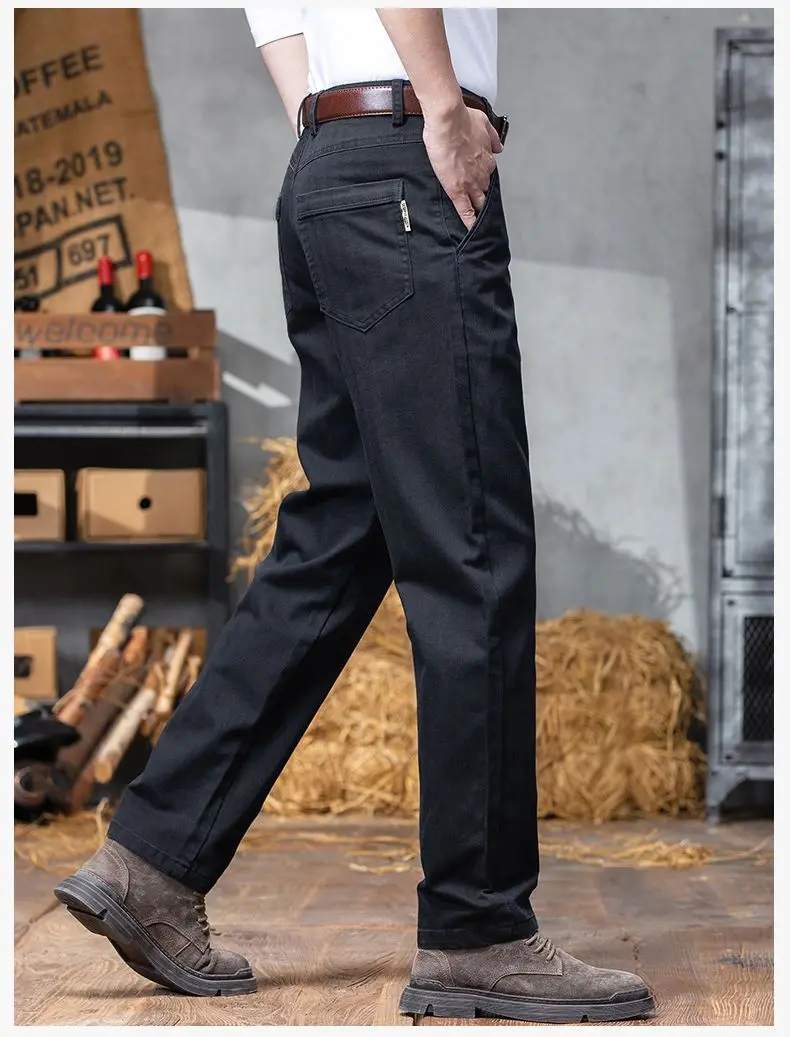 Herbst-Winter Herren Einfarbige Lässige Baumwollhose Dehnbare Anzughose Formelle Business-Baggy-Hose Klassische Schwarze Marineblaue Hose – Detail 12