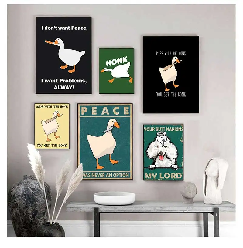 Funny Retro Animal Print Poster, Funny Duck Anatomy, Honk Game Canvas Painting, Goose Gift, Modern Bathroom and Living Room