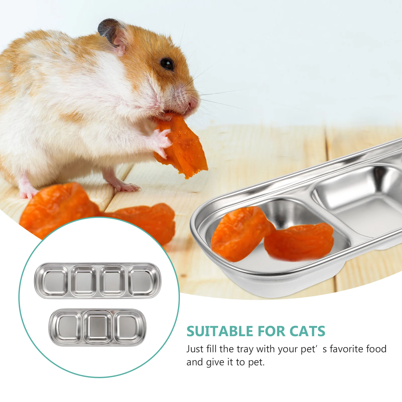 2 Pcs Cat Food Feeder Stainless Steel Plate Feeding Tray Pet Accessory Fodder Small Multi-grid Silver Supply