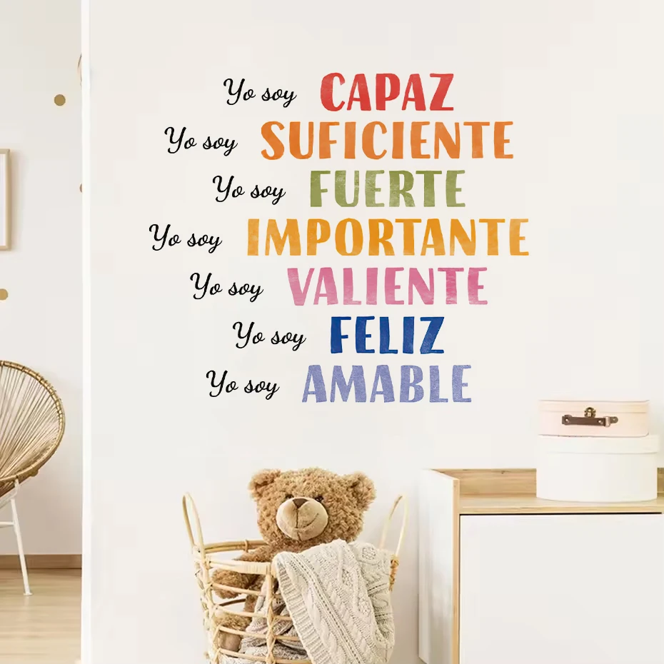 Autocollant mural aquarelle de motivation Yo soja espagnol, autocollant artistique pour chambre à coucher, salon, porte, bureau, couloir, décoration intérieure de la maison