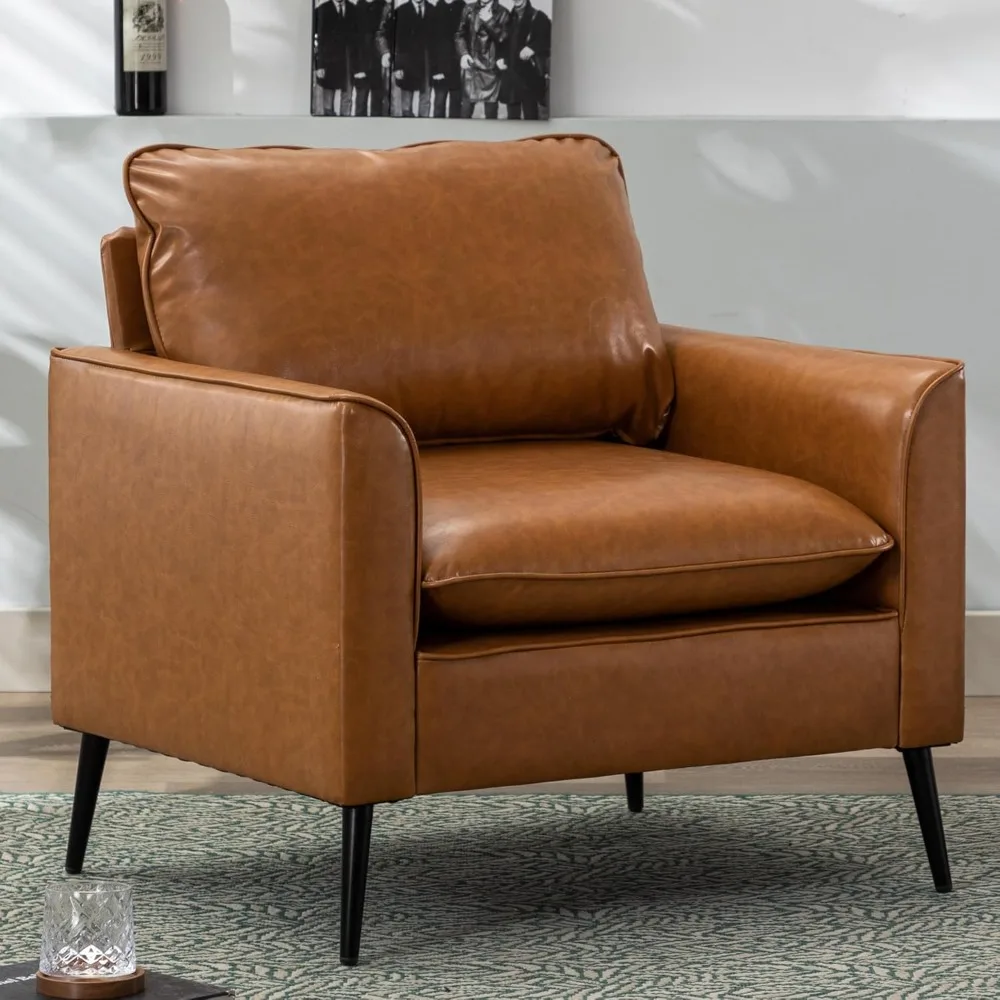 

Set of 2 Modern Leather Chairs: Oversized Armchairs for Living Room - Cozy Mid-Century Accent Seating​