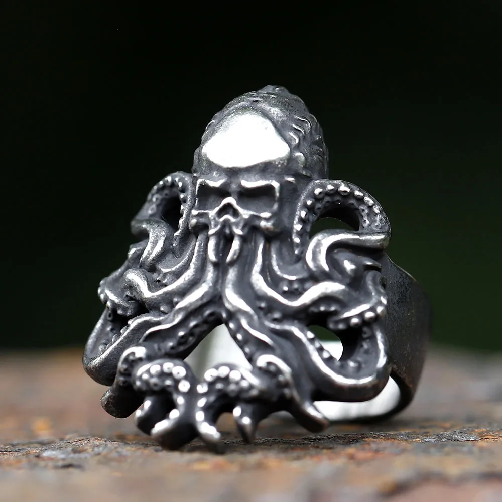 2023  Cool Mens Octopus Skull Ring 316L Stainless Steel Jewelry Seaman Rings for Men Puck Biker Jewelry Gifts free shipping