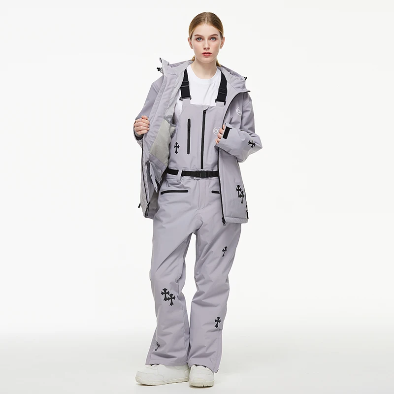 Setelan pakaian Ski salju untuk wanita, setelan pakaian Ski salju, jaket Ski dan celana, celana cukin Ski salju pria dan wanita