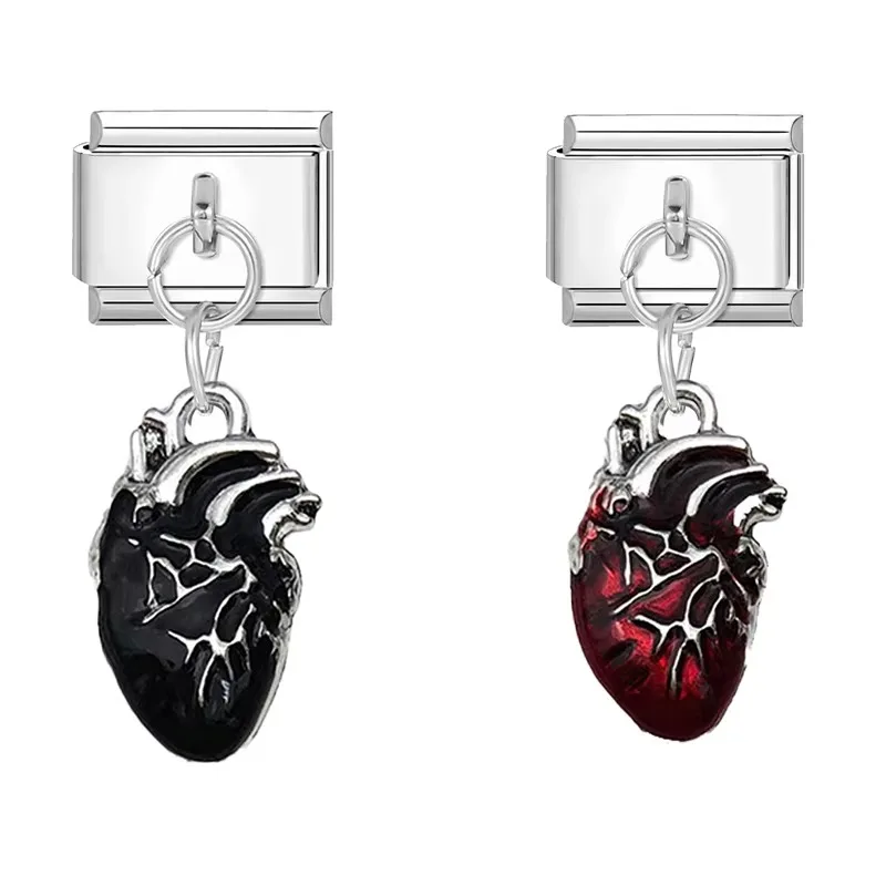 Pendant Bracelet Black Red Heart Italian Charms Bracelets Fit 9mm Stainless Steel Bracelets Jewelry