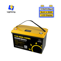 GoKWh Grade A Lithium ion Batteries 12V 100Ah 200Ah 300Ah Lifepo4 Solar Battery Akku with LCD for Home Energy Storage Boat Ship