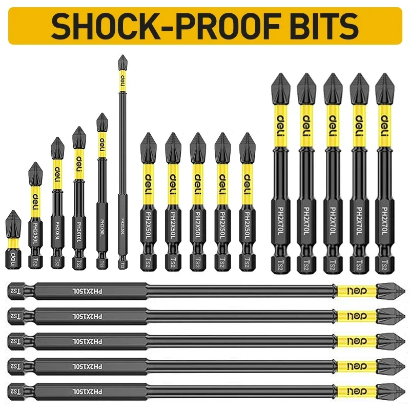 6pcs Anti-Slip and Shock-Proof Bits Screwdriver Bits High Hardness Strong Magnetic 25/50/65/70/90/150mm Ph2 Screwdriver Set