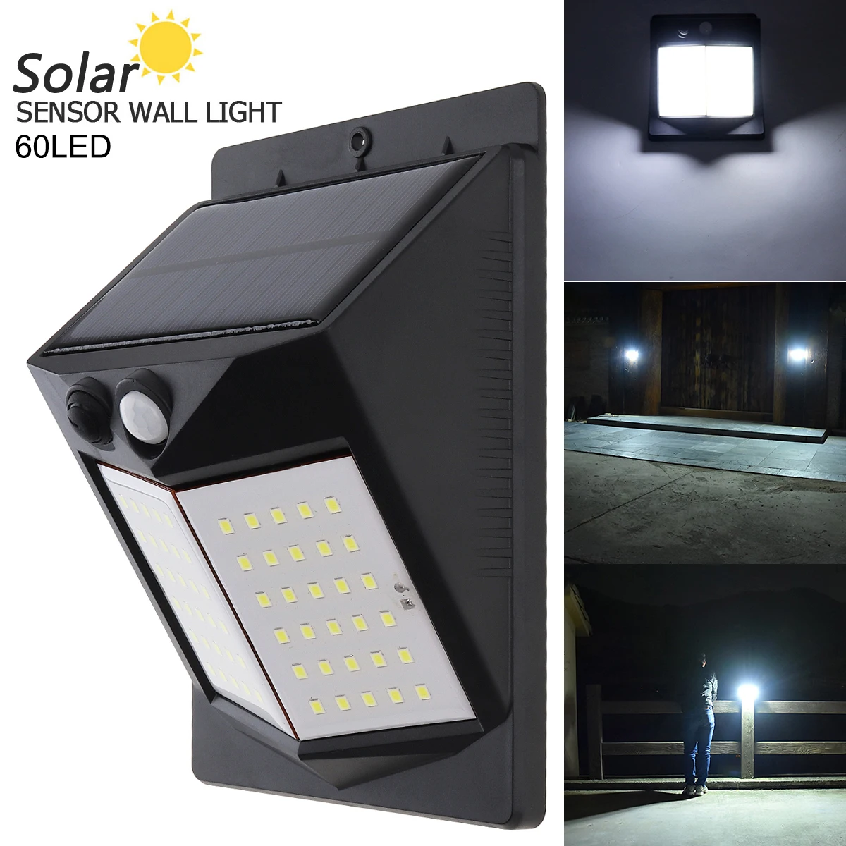 

Solar Wall Lamps 60 LED 450LM Light Controlled Human Body Sensing Wall Light LED Solar Motion Sensor Light forOutdoor/Courtyard