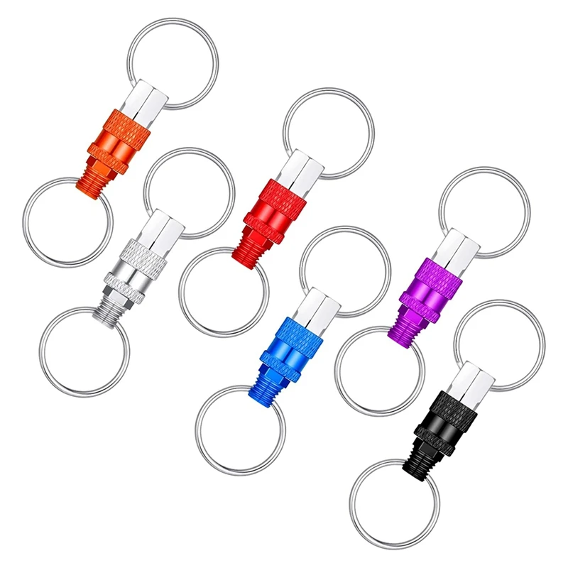 6Pack Pull Apart Keychain,Quick Release Keychain Aluminum Keychain With 2 Split Rings Chain Separate Detachable Key Ring-AT81