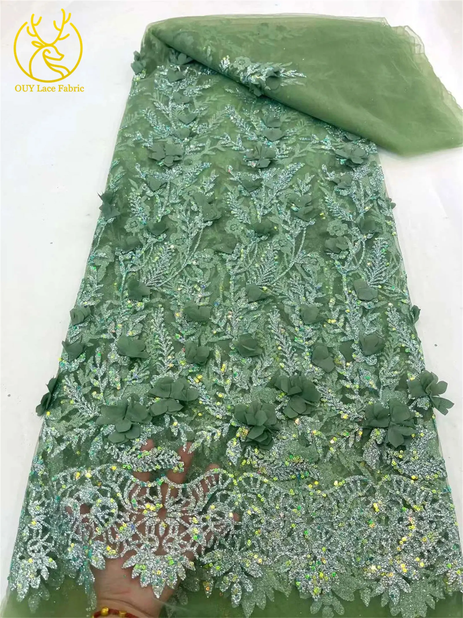 3D Lila Applikations-Spitzenstoff 2026 Hochwertige Afrikanische Glitzer-Pailletten-Spitze Nigerianisch für Hochzeit Braut Partykleid 5 Yards – Detail 10